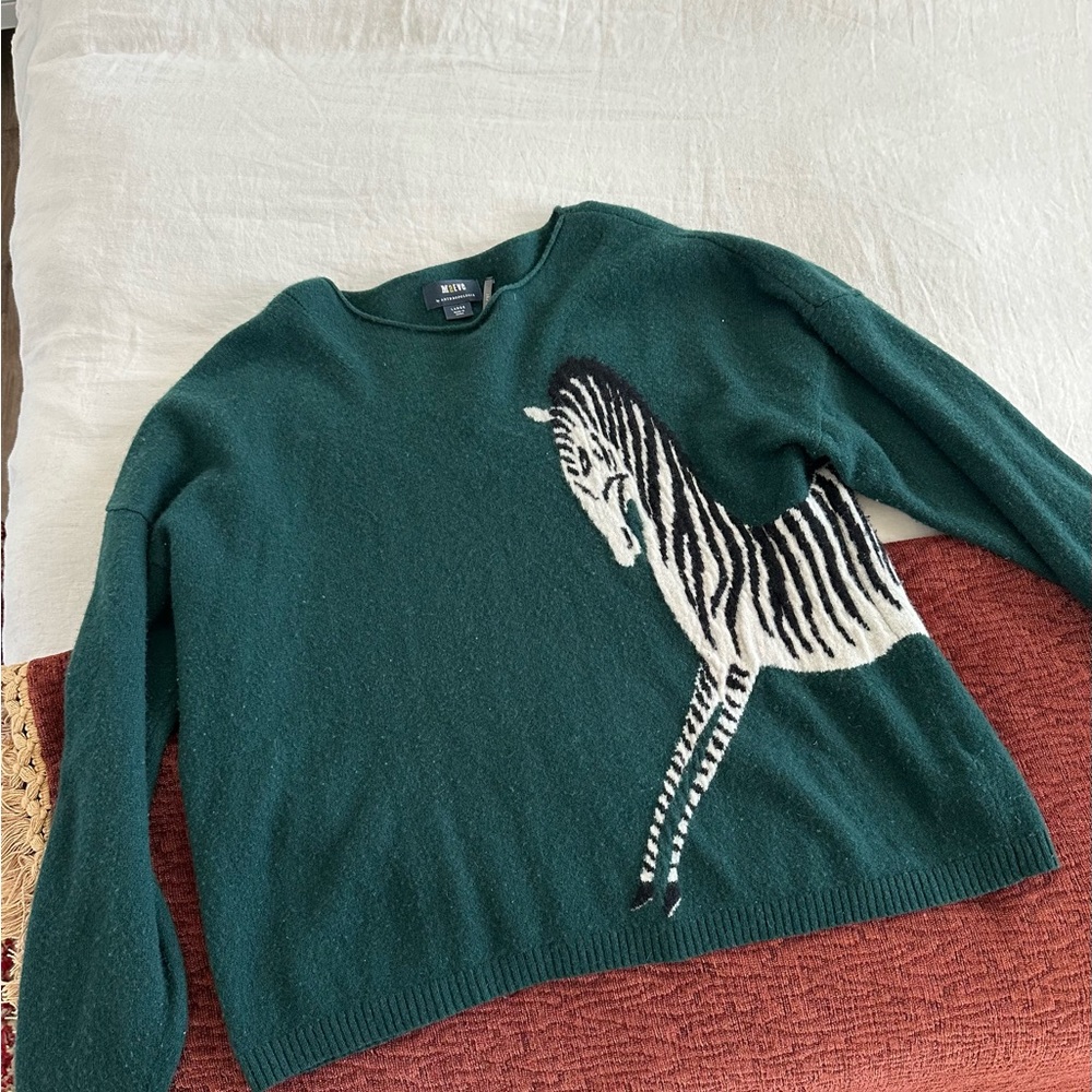Anthropologie Maeve Zebra Cashmere Green Sweater